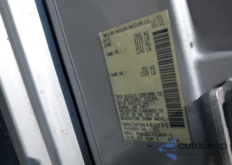 2011 Nissan Altima 2.5 S z USA, uszkodzony, nr VIN 1N4AL2AP5BN489235